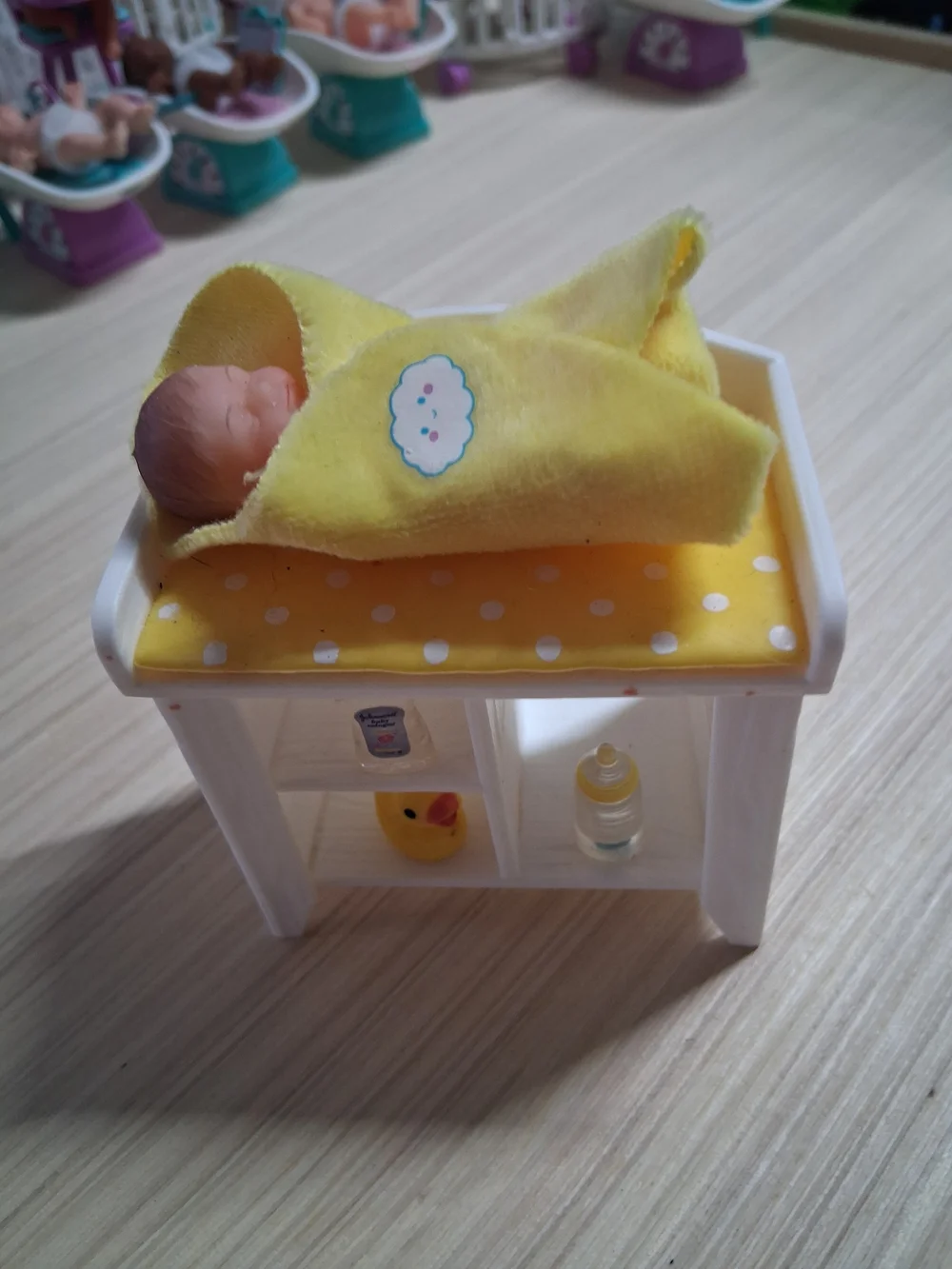 Yellow Polka Dot Baby Changing Table with Doll and Accessories - Picture 1 of 1